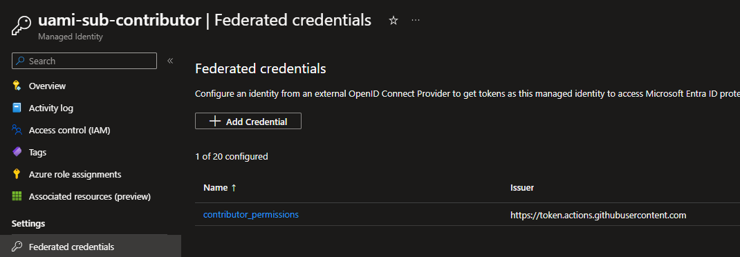 &ldquo;screenshot of federated credentials on an user-assigned managed identity&rdquo; 