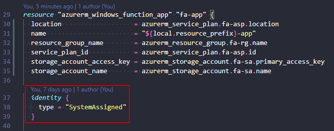 Azure Functions with Managed identity in Terraform